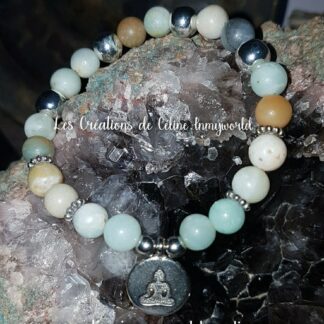 Bracelet pour équilibrer l'humeur, en Amazonite avec Bouddha
