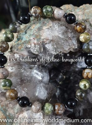 Bracelet Chemin de vie, Opale Noble, Vulcanite, Tourmaline noire et Métarhyolite