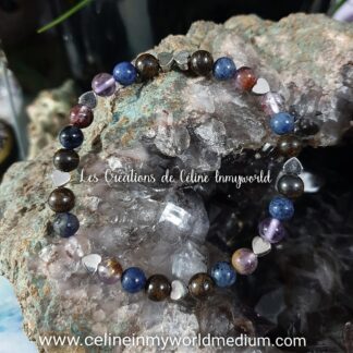 Bracelet Chemin de vie contre les angoisses, en Dumortiérite, Bronzite et Améthyste à inclusions de Goethite