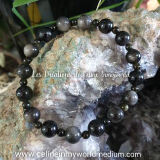 Bracelet de protection en Obsidienne dorée et Obsidienne argentée