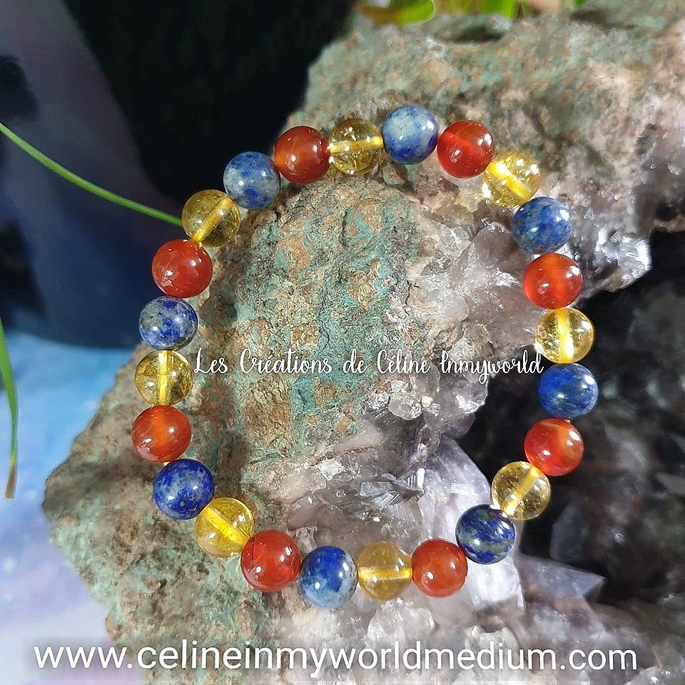 Bracelet pour la confiance en soi et le courage, en Citrine, Cornaline et Lapis-lazuli