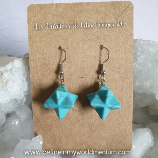 Boucles d'oreilles Merkaba, en Turquoise (stabilisée)