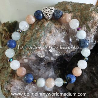 Bracelet Chemin de vie en Dumortiérite, Morganite, Héliolite et Pierre de Lune