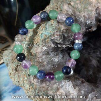 Bracelet de libération pour le lâcher-prise, en Aventurine verte, Dumortiérite et Fluorite violette