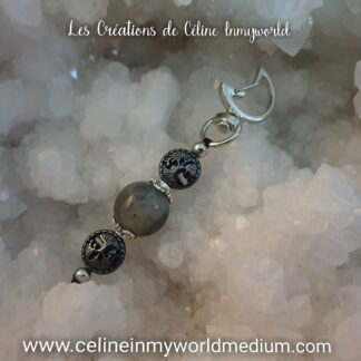 Porte-clefs Talisman de Protection pour fortifier l'intuition, en Labradorite avec Arbre de Vie en Hématite