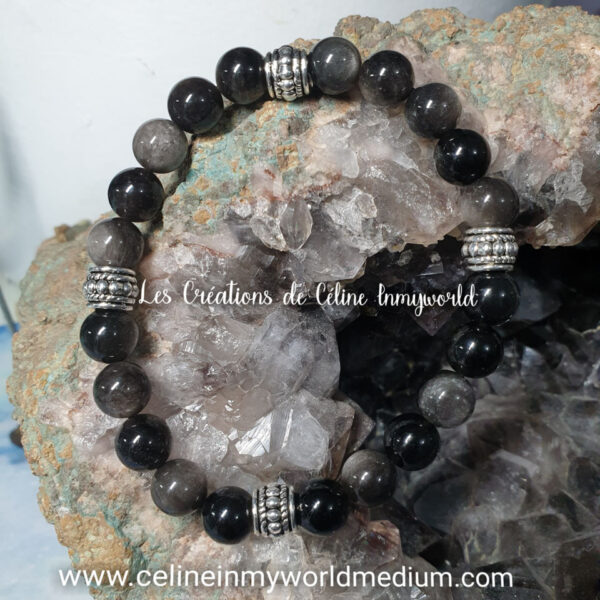 Bracelet de protection contre les attaques spirituelles, en Obsidienne argentée